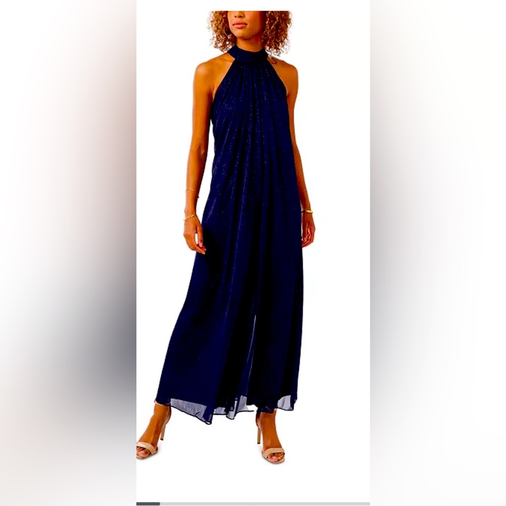 Black halter wide leg dress jumpsuit